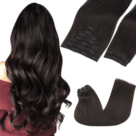 GOO GOO Clip in Hair Extensions dark brown 16inch front view