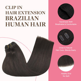 GOO GOO Clip in Hair Extensions Dark Brown close-up of clips
