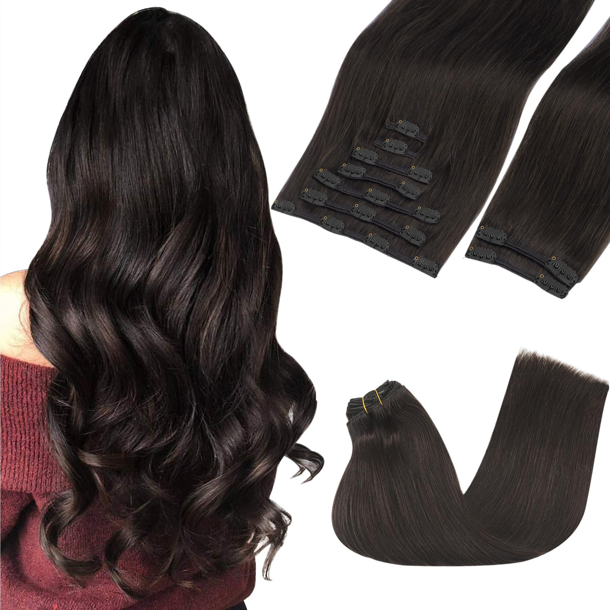GOO GOO Clip in Hair Extensions Dark Brown front view