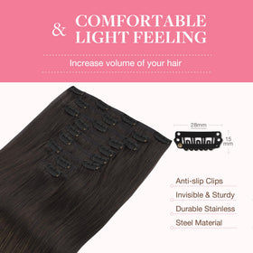 GOO GOO Clip in Hair Extensions dark brown on display