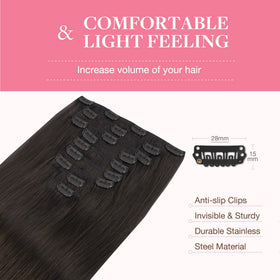 GOO GOO Clip in Hair Extensions Dark Brown on model
