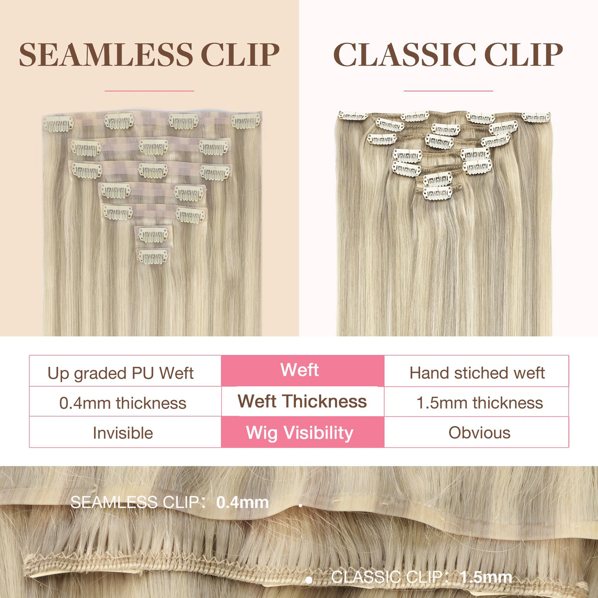 GOO GOO Clip in Hair Extensions displayed in various shades