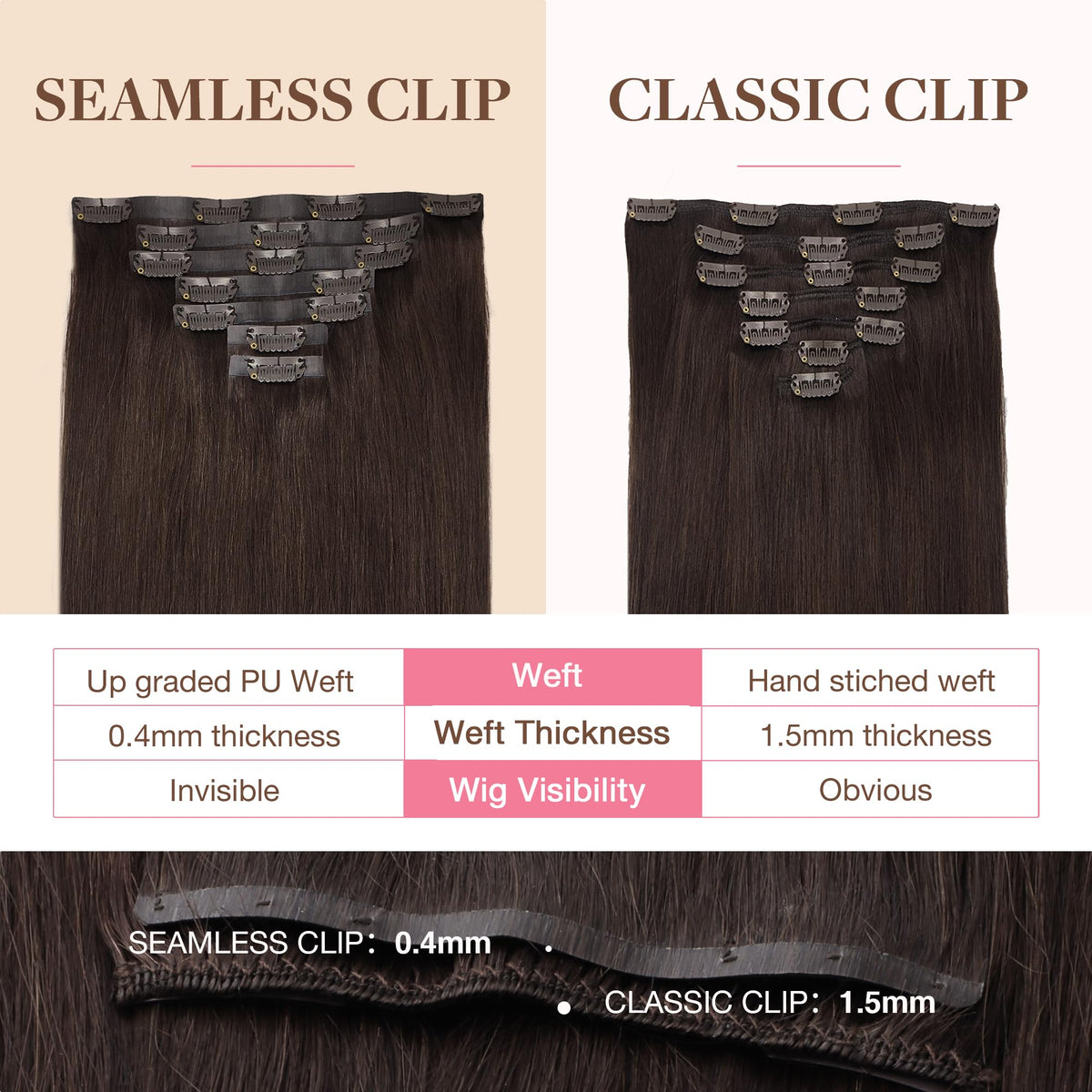 GOO GOO Clip in Hair Extensions displayed in various shades