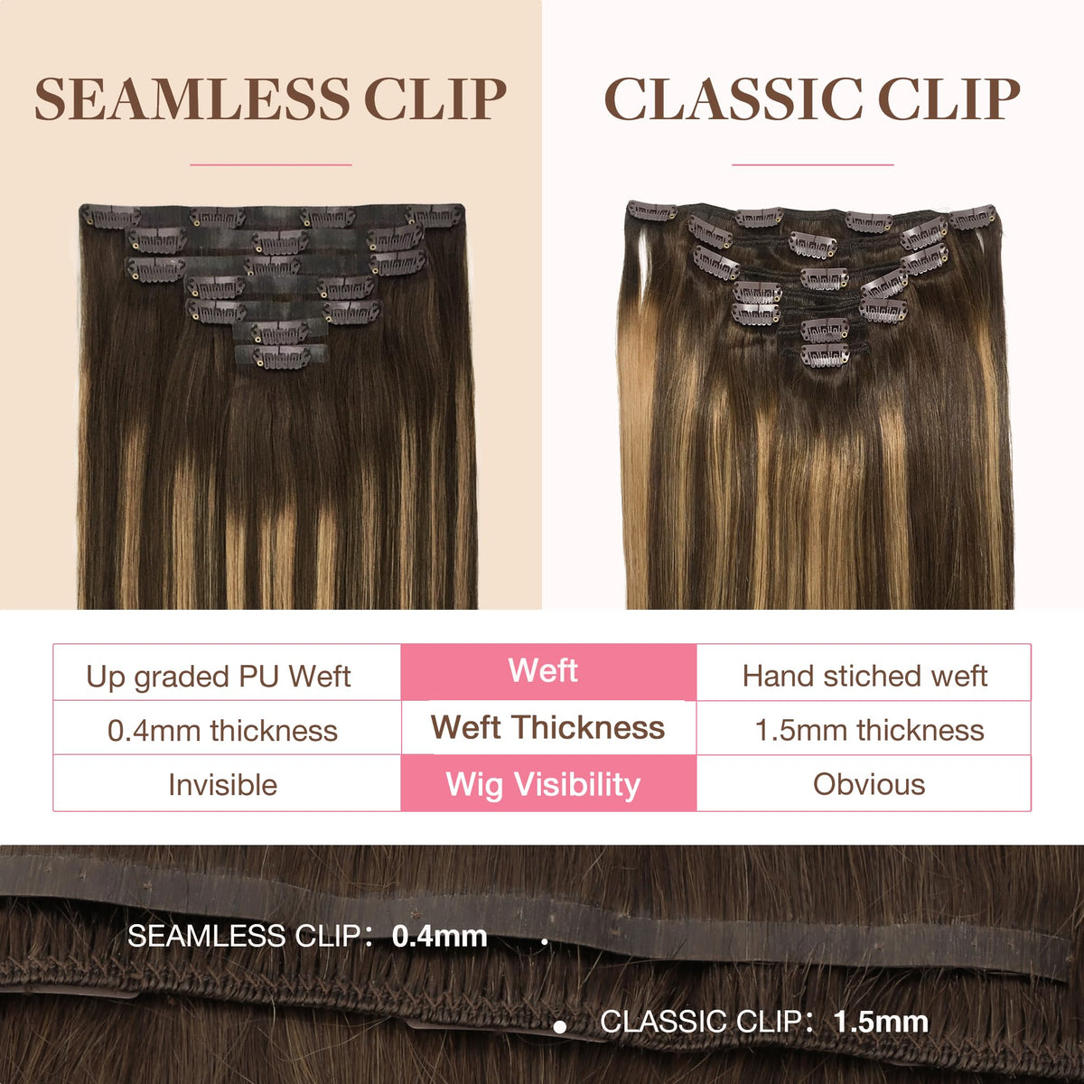 GOO GOO Clip in Hair Extensions displayed in various shades