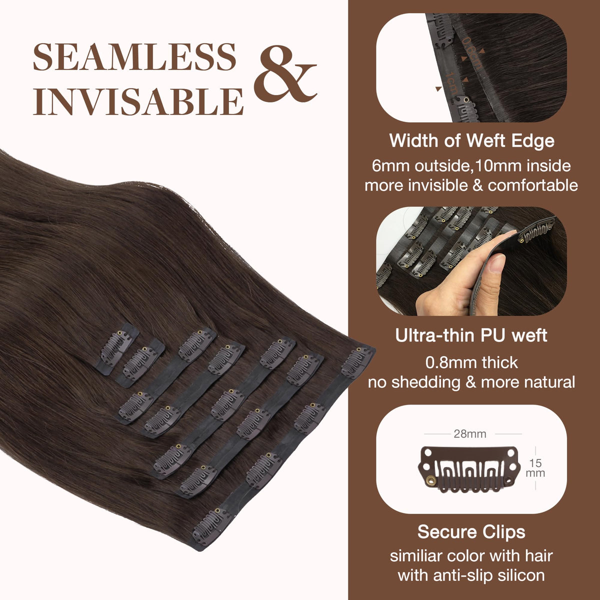 GOO GOO Clip in Hair Extensions displayed in various shades