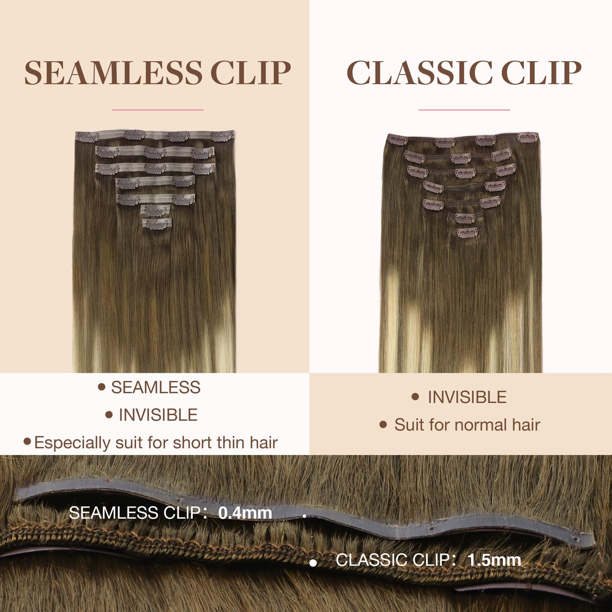 GOO GOO Clip in Hair Extensions displayed in various shades