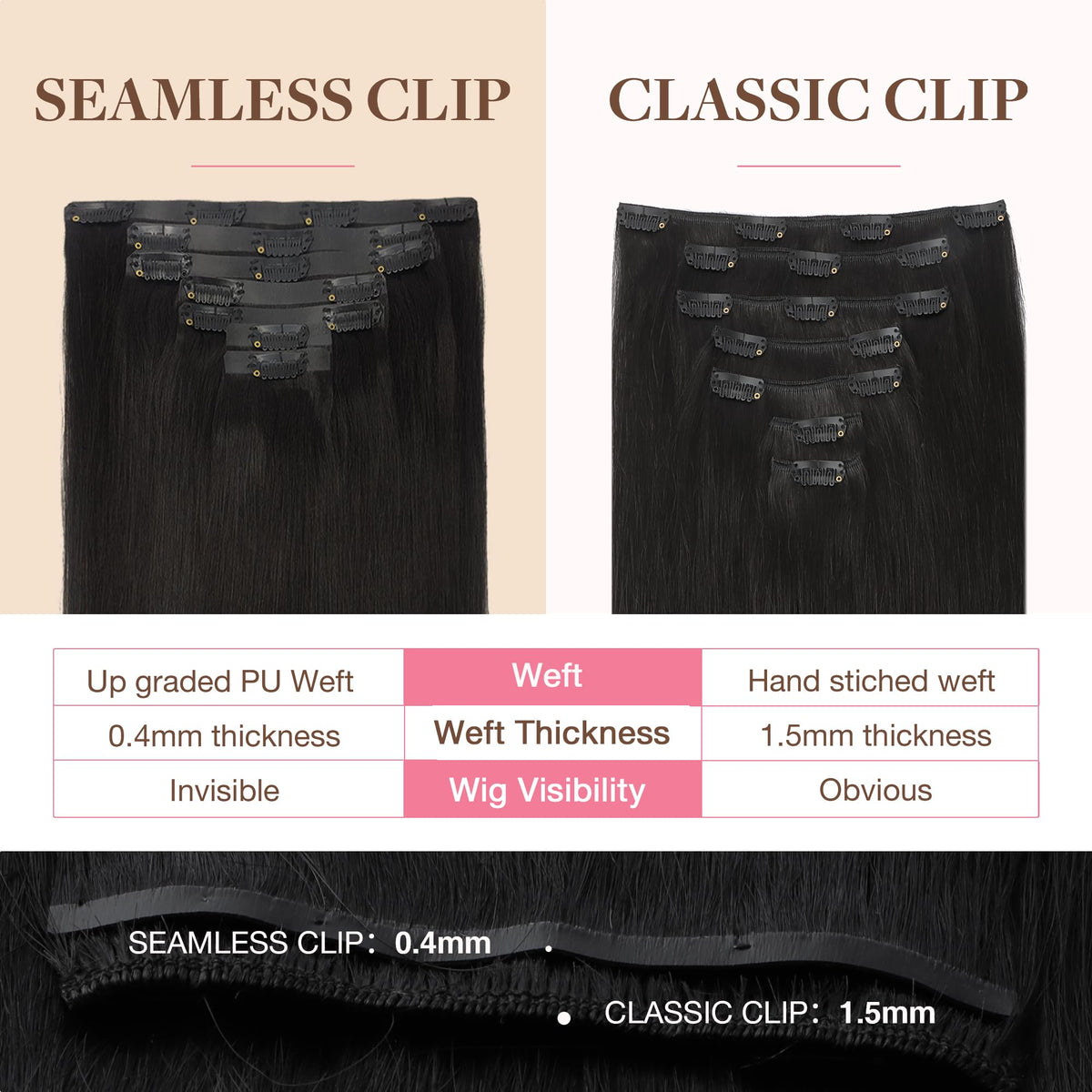 GOO GOO Clip in Hair Extensions displayed with a range of colour options