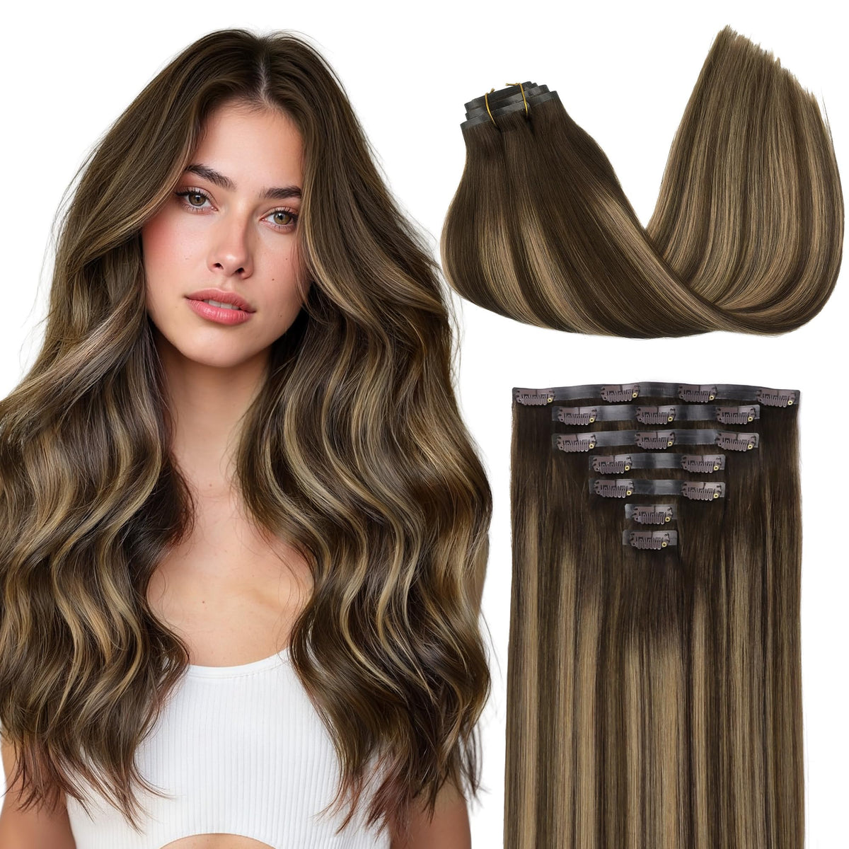 GOO GOO Clip in Hair Extensions front view, 227g