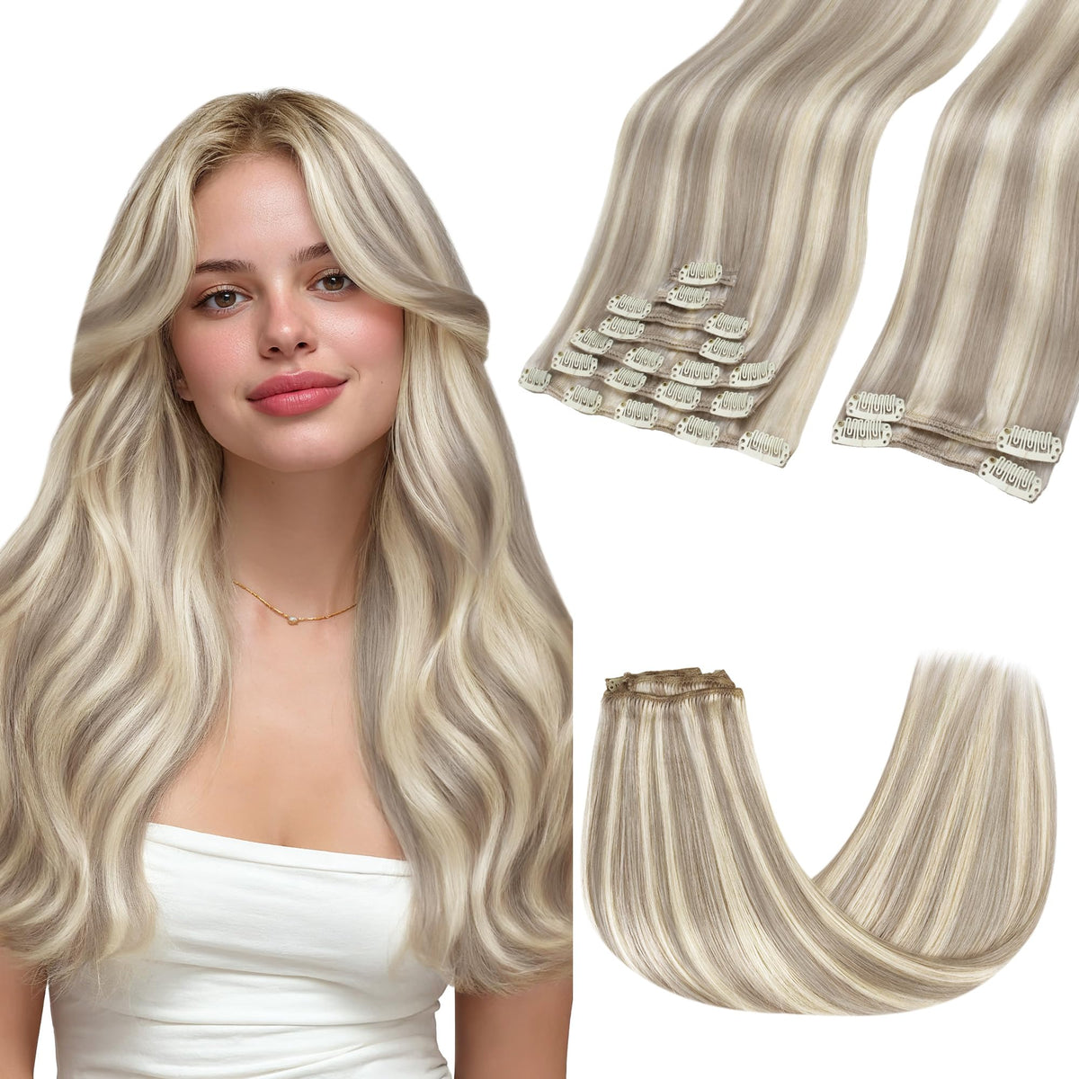 GOO GOO Clip in Hair Extensions front view, blonde color