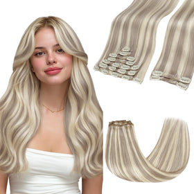 GOO GOO Clip in Hair Extensions front view, blonde color