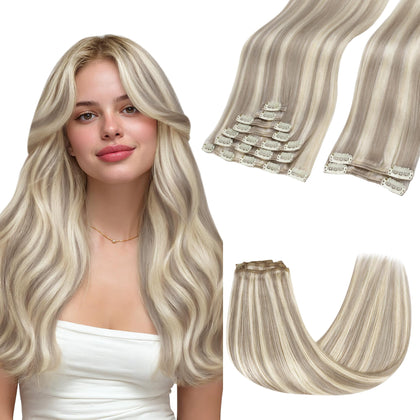 GOO GOO Clip in Hair Extensions front view, blonde color