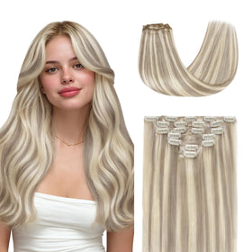 GOO GOO Clip in Hair Extensions front view, blonde colour