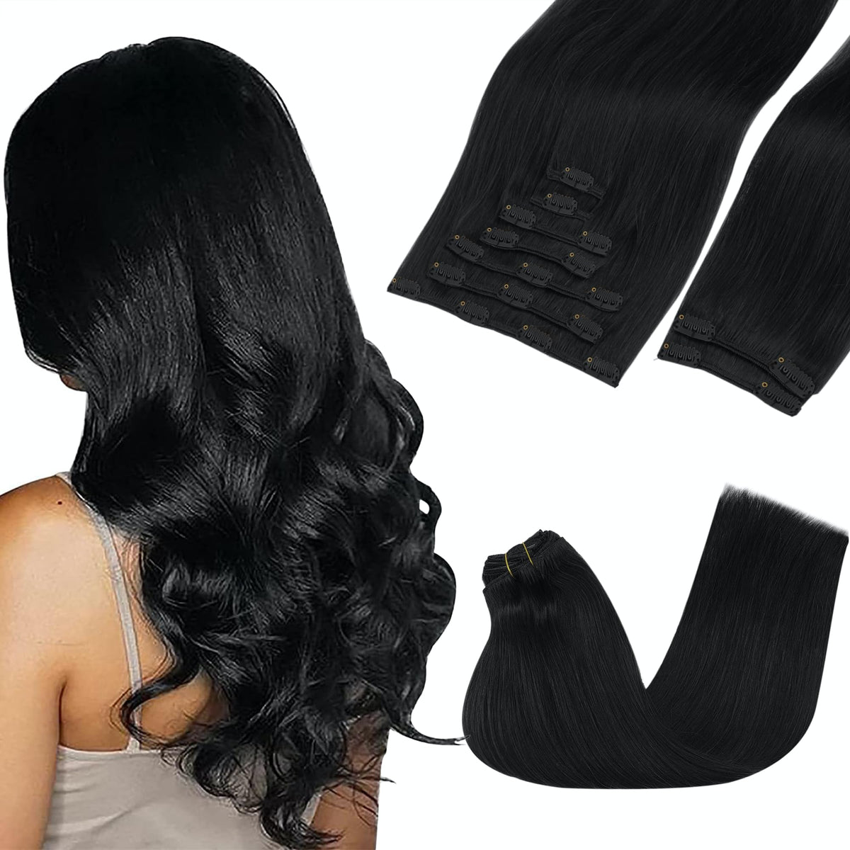 GOO GOO Clip in Hair Extensions front view in black