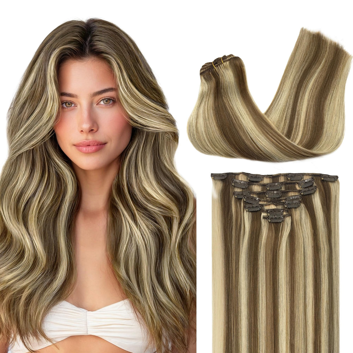 GOO GOO clip in hair extensions front view in blonde