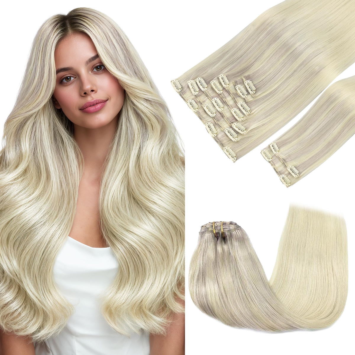 GOO GOO Clip in Hair Extensions front view in blonde
