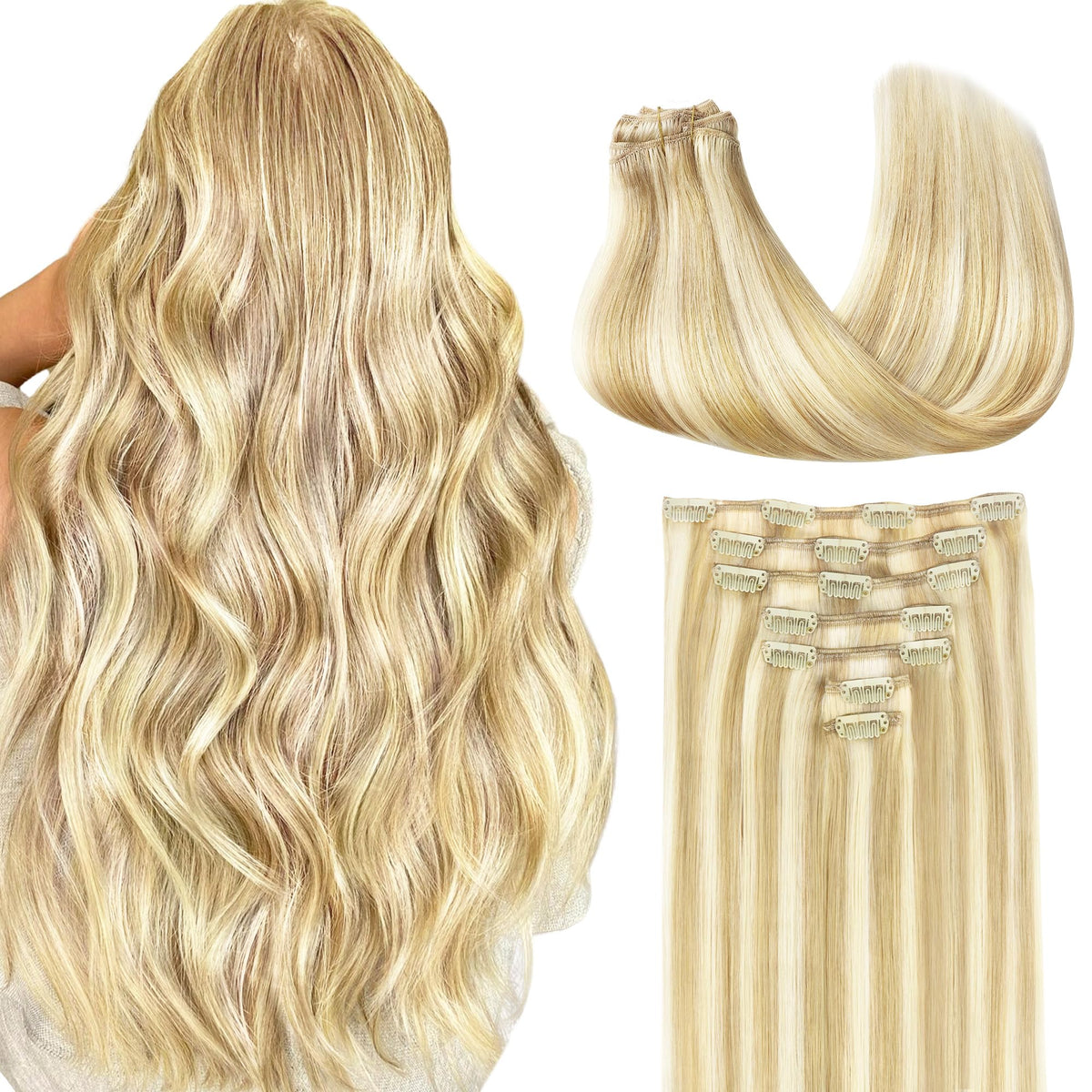 GOO GOO Clip in Hair Extensions front view in blonde