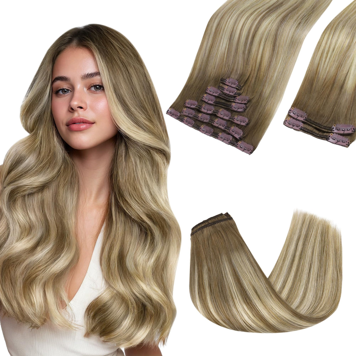 GOO GOO Clip in Hair Extensions front view in blonde