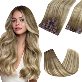 GOO GOO Clip in Hair Extensions front view in blonde