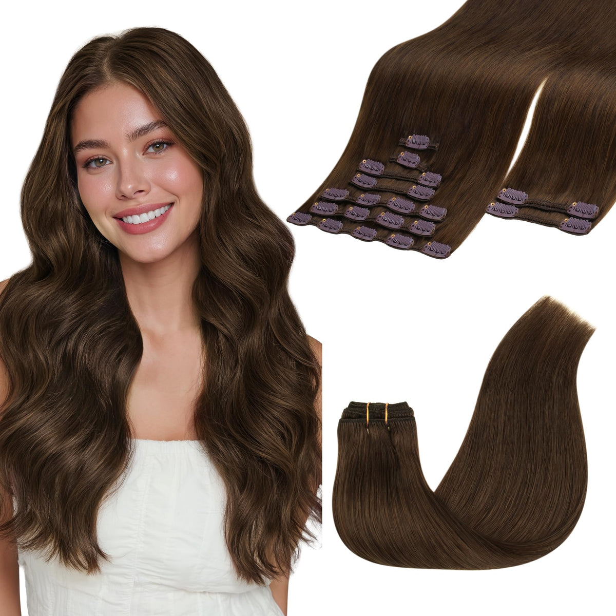 GOO GOO Clip in Hair Extensions front view in brown