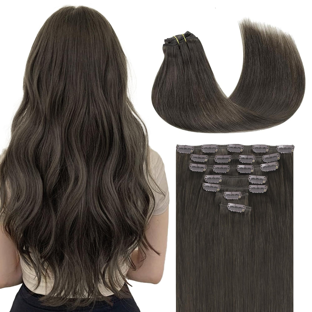 GOO GOO Clip in Hair Extensions front view in brown