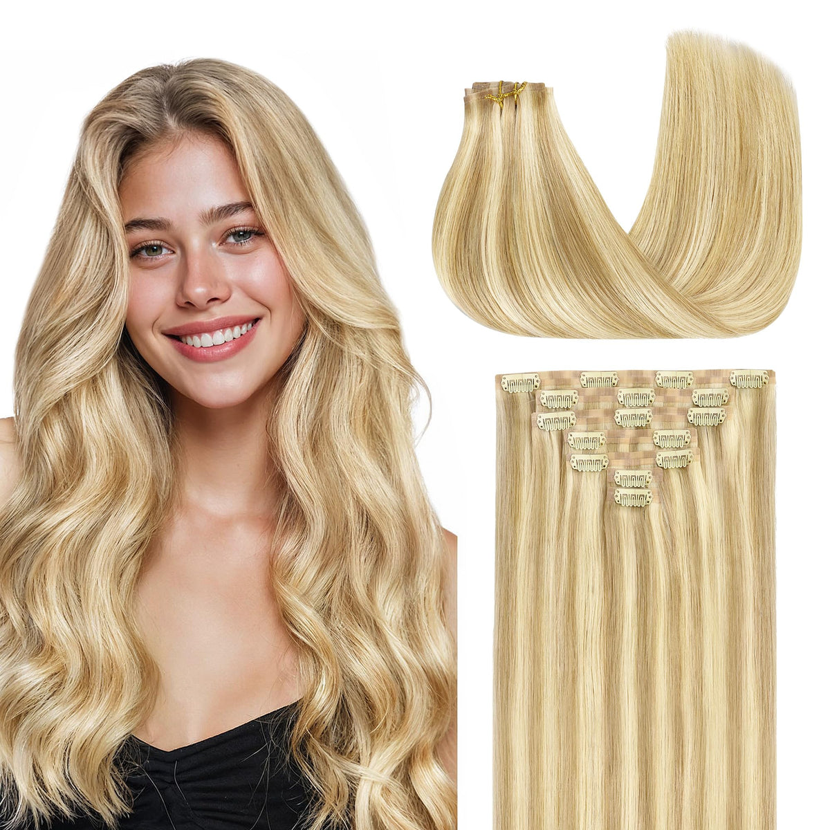 GOO GOO Clip-in Hair Extensions front view in natural colour
