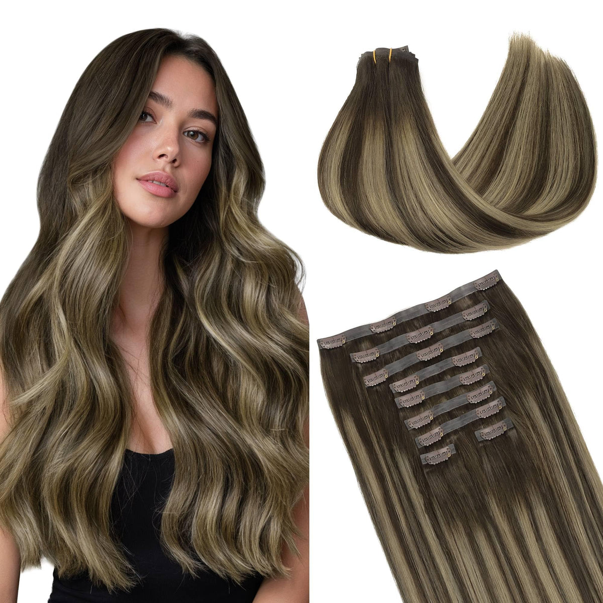 GOO GOO Clip in Hair Extensions front view, real human hair