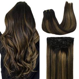 GOO GOO Clip in Hair Extensions front view showing balayage colour
