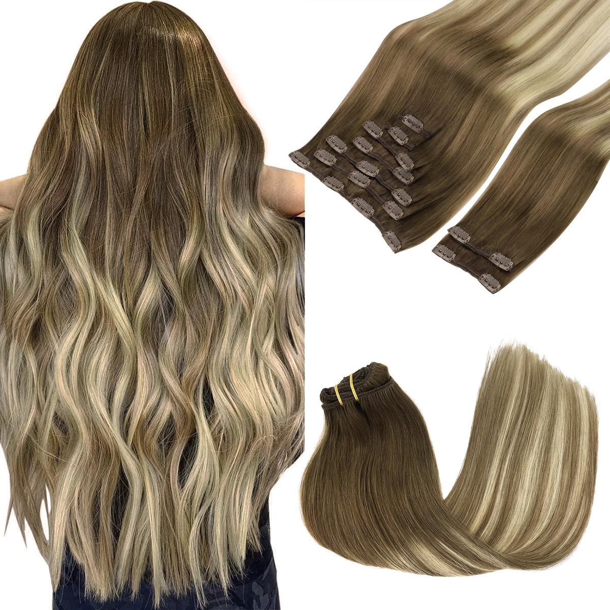 GOO GOO Clip in Hair Extensions front view showing balayage colour