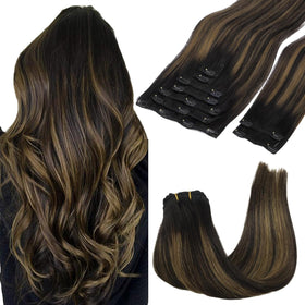 GOO GOO Clip in Hair Extensions front view showing balayage colour
