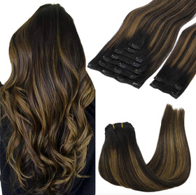 GOO GOO Clip in Hair Extensions front view showing balayage colour