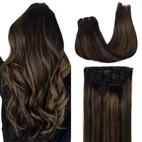 GOO GOO Clip in Hair Extensions front view showing balayage colour