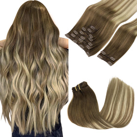 GOO GOO Clip in Hair Extensions front view showing balayage colour