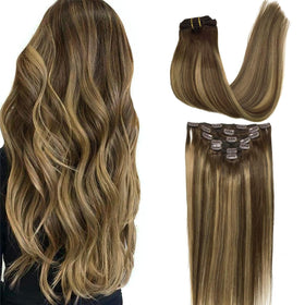 GOO GOO Clip in Hair Extensions front view showing balayage colours