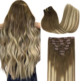 GOO GOO Clip in Hair Extensions front view, showing balayage style