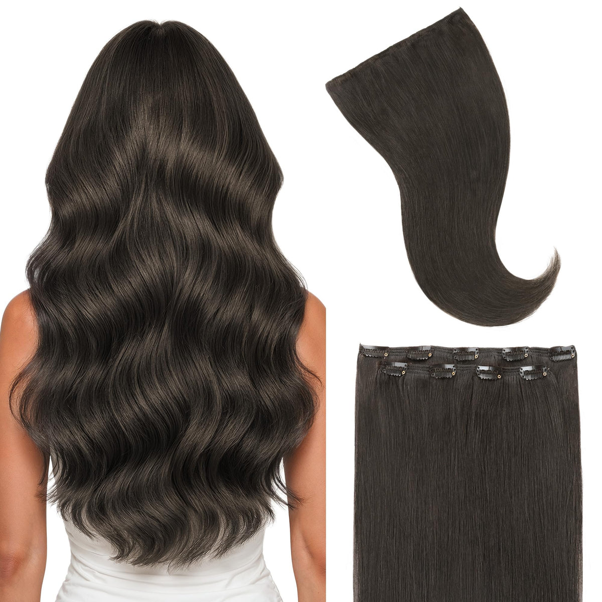 GOO GOO Clip in Hair Extensions front view showing natural colour