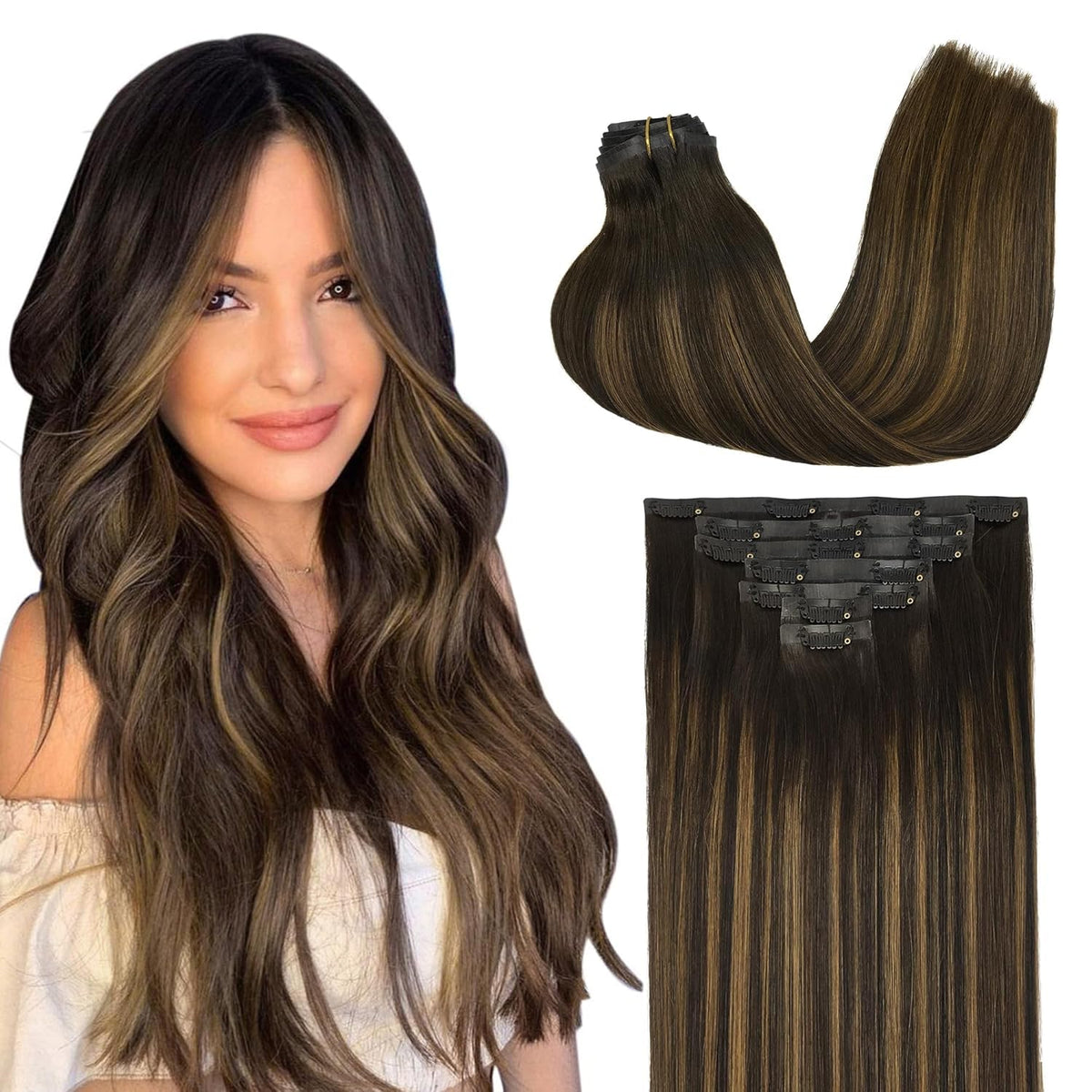 GOO GOO Clip in Hair Extensions front view showing natural hair texture