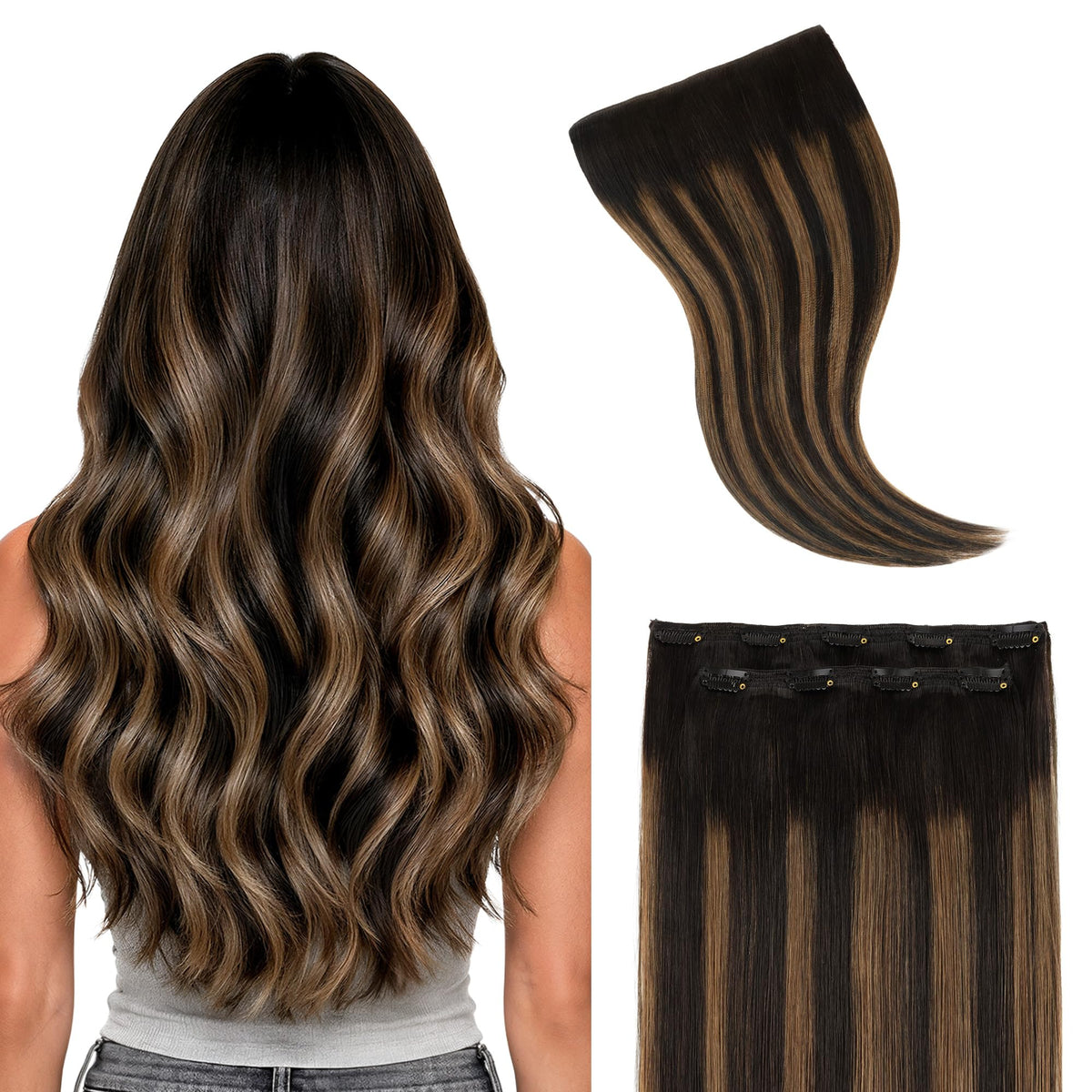 GOO GOO Clip in Hair Extensions front view showing natural texture