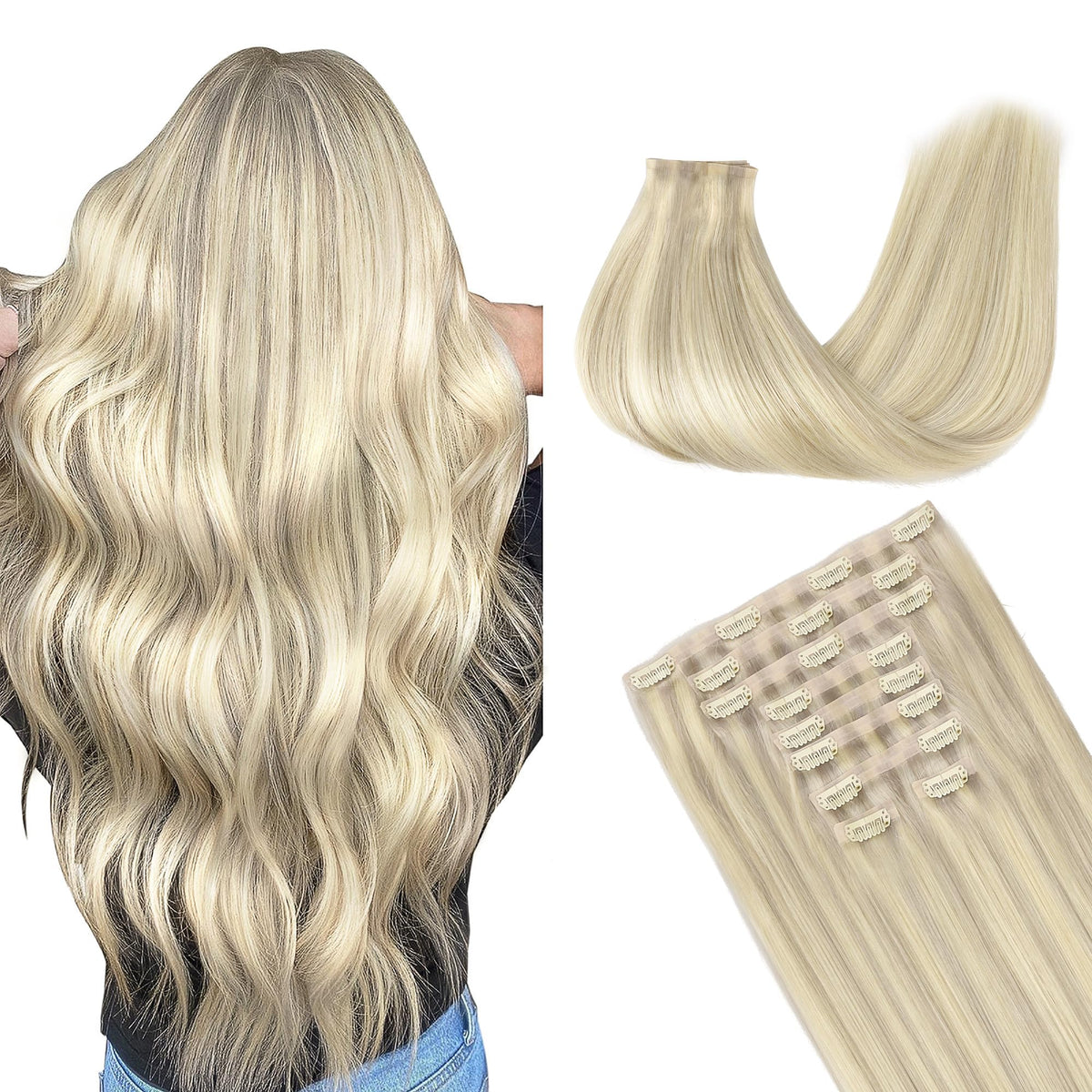 GOO GOO Clip in Hair Extensions front view showing silky texture