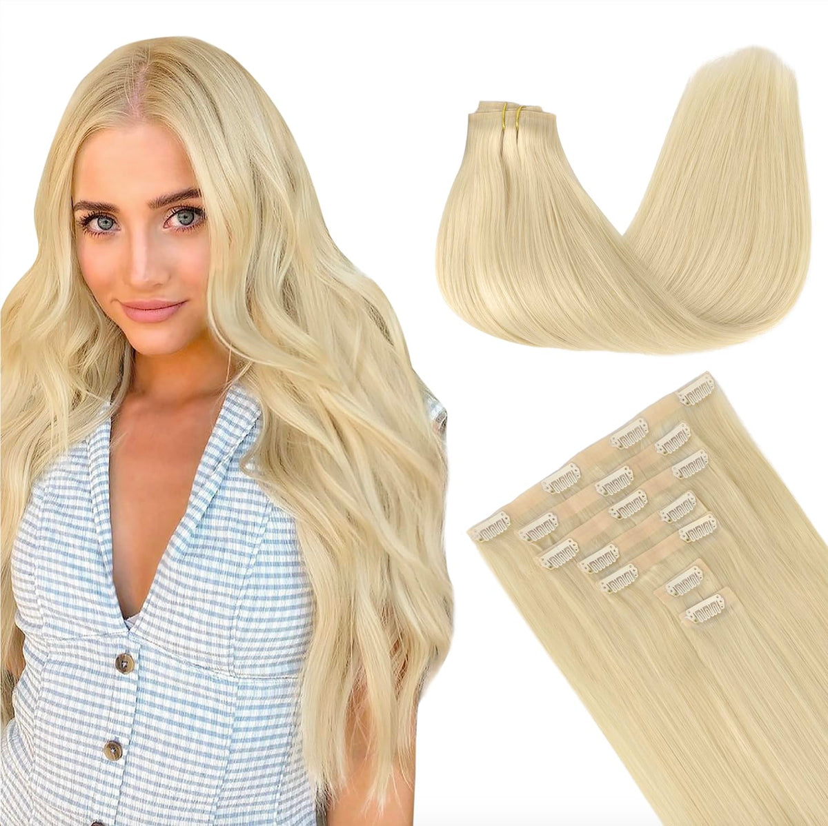 GOO GOO Clip in Hair Extensions front view showing various shades