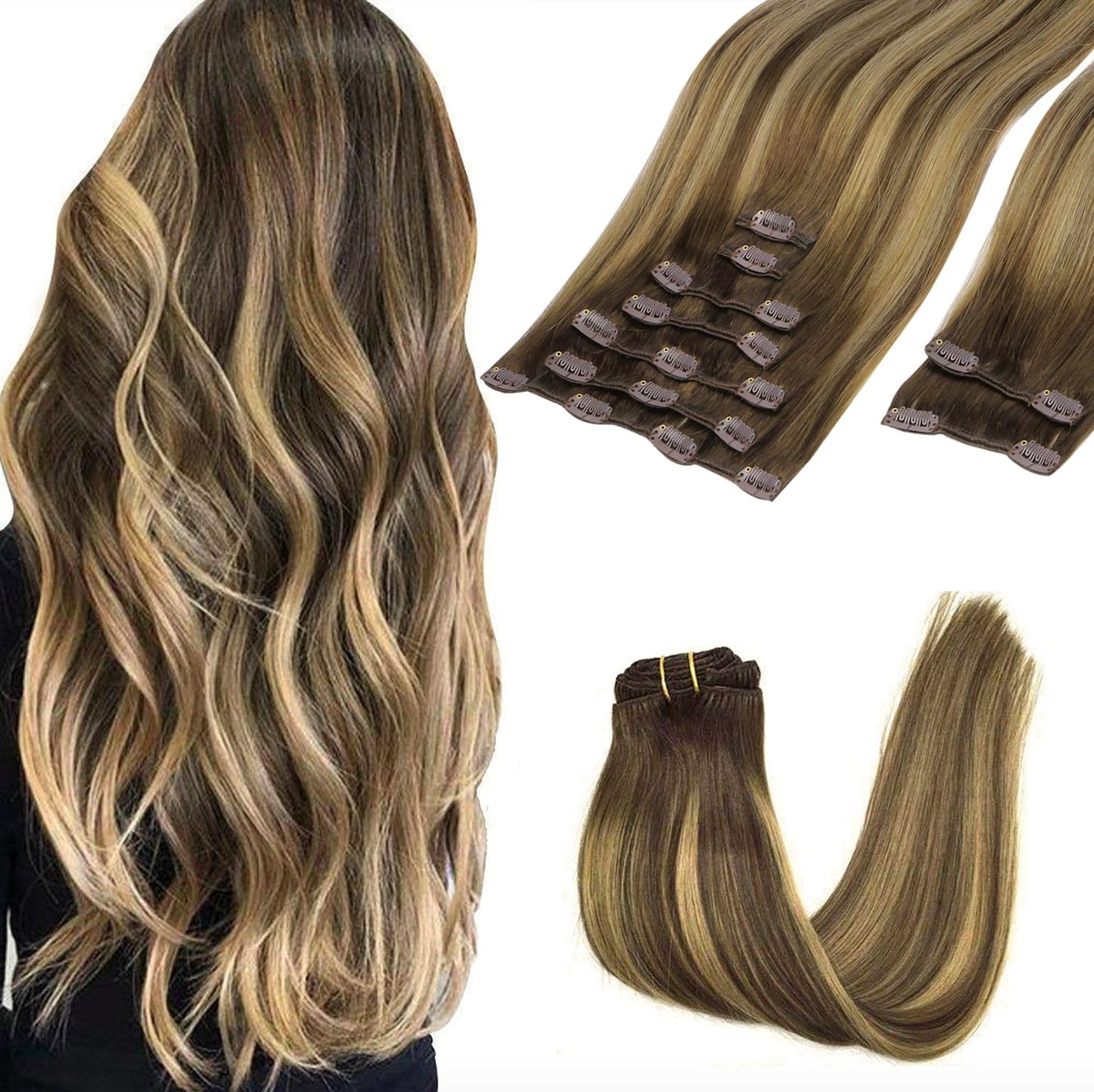 GOO GOO Clip in Hair Extensions front view with balayage effect