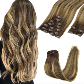 GOO GOO Clip in Hair Extensions front view with balayage effect