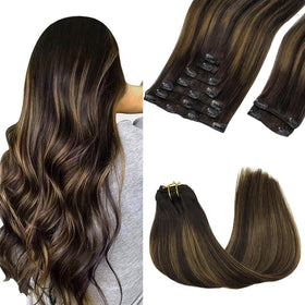 GOO GOO Clip in Hair Extensions front view with balayage highlights