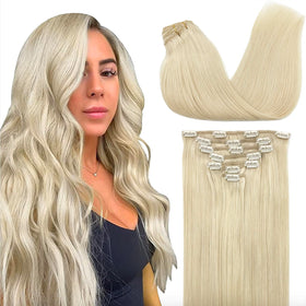 GOO GOO Clip in Hair Extensions front view with blonde colour