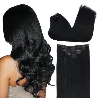 GOO GOO Clip in Hair Extensions front view with natural black colour