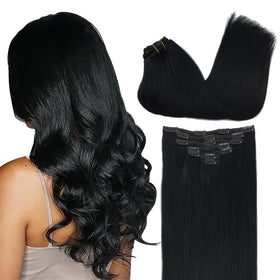 GOO GOO Clip in Hair Extensions front view with natural black colour