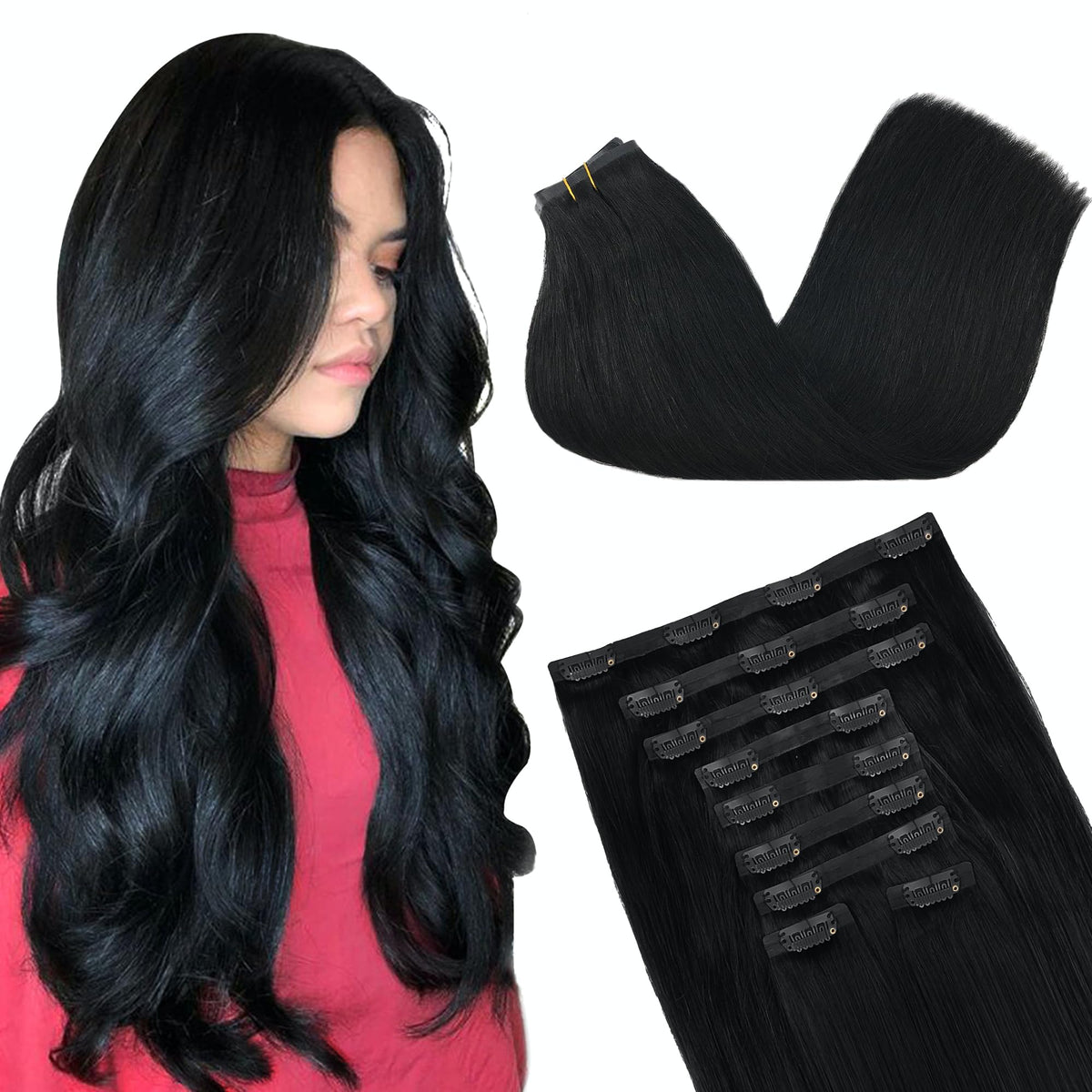 GOO GOO Clip in Hair Extensions front view with natural colour