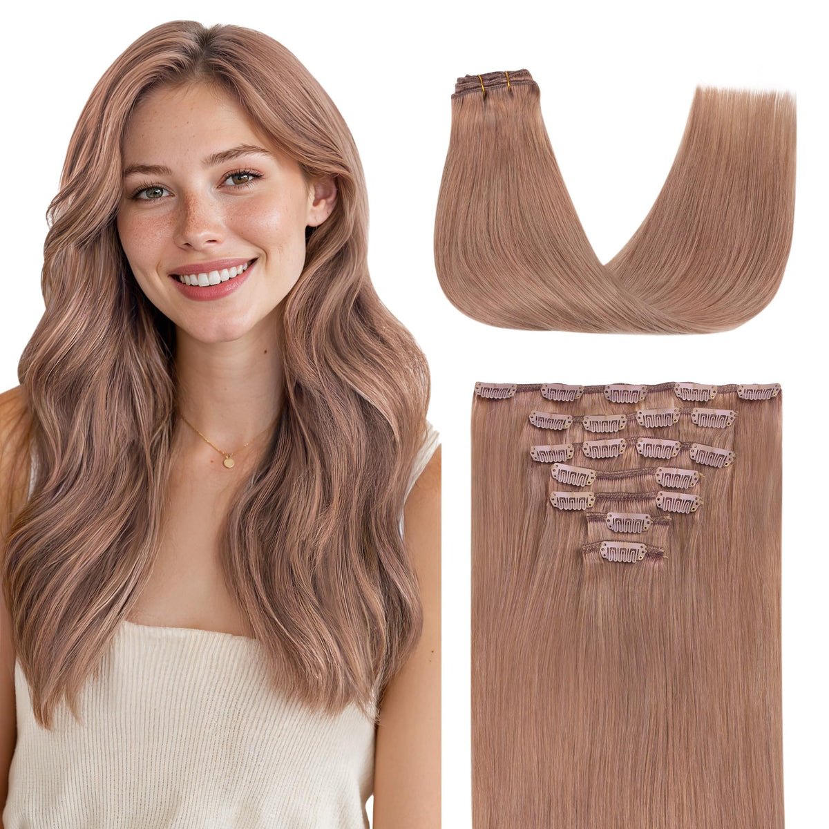 GOO GOO Clip in Hair Extensions front view with natural colour