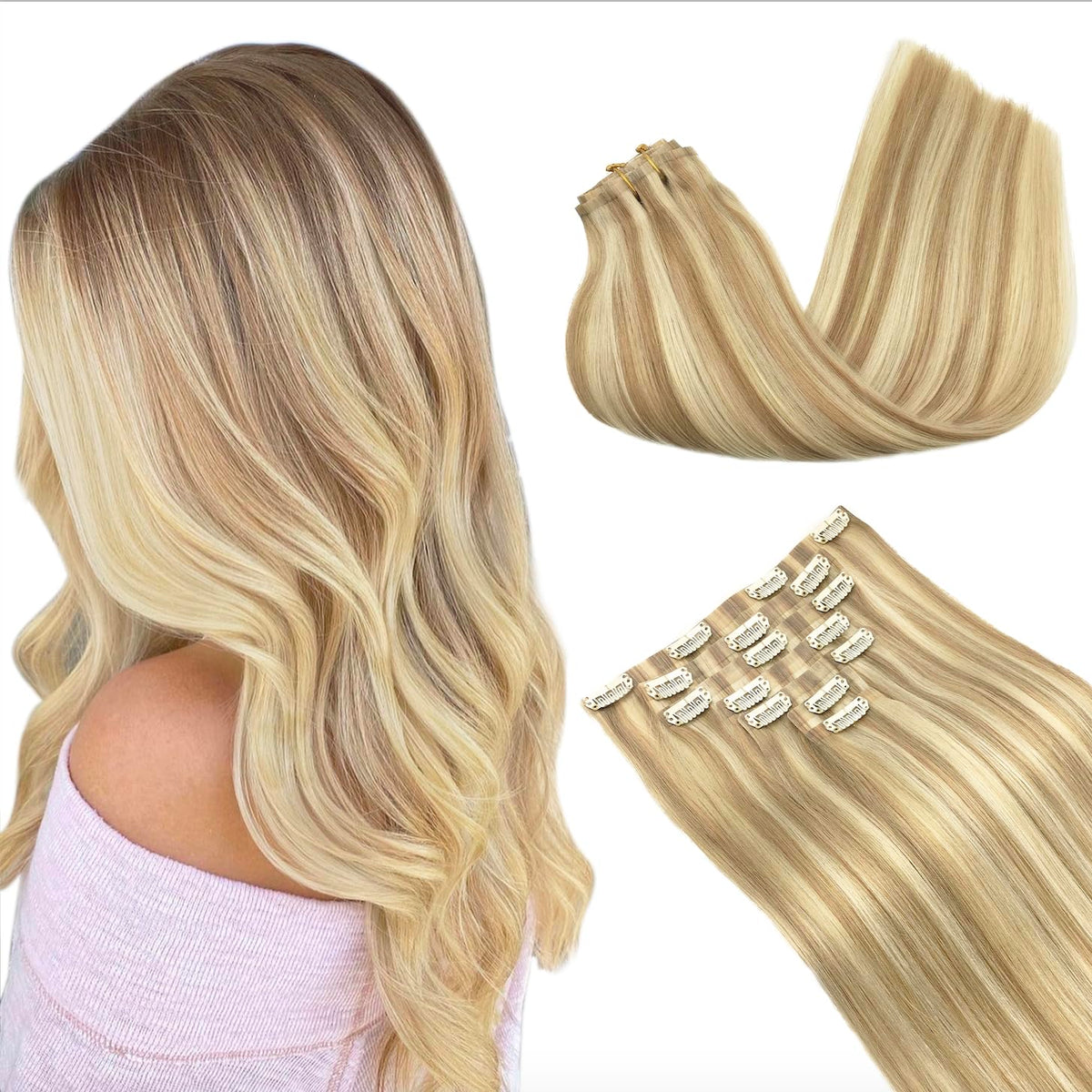 GOO GOO Clip in Hair Extensions front view with natural colour