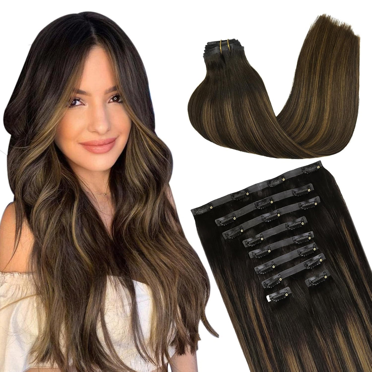 GOO GOO Clip in Hair Extensions front view with natural colour