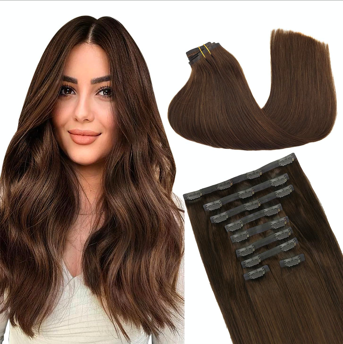 GOO GOO Clip in Hair Extensions front view with natural colour
